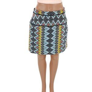 LOFT Multicolor Aztec Geometric Print Skirt Womens Size 6 Stretch Mini Skirt